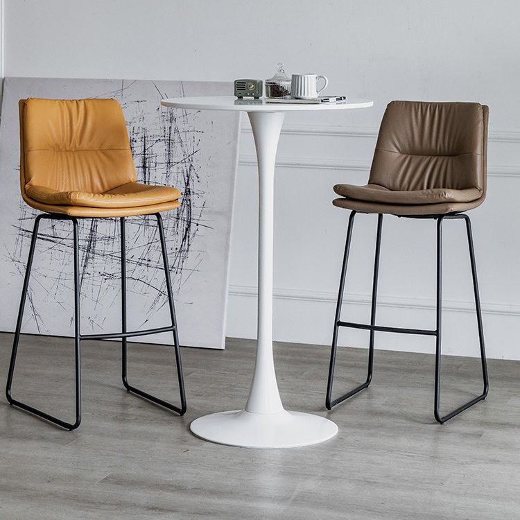 Nordic Indoor Simple Barstool Low Back Iron Tall Stool with Leather Seat