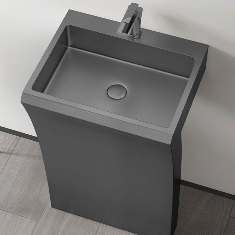 Contemporary Bathroom Sink with Pop-Up Drain Rectangular Metal Pedestal Sink