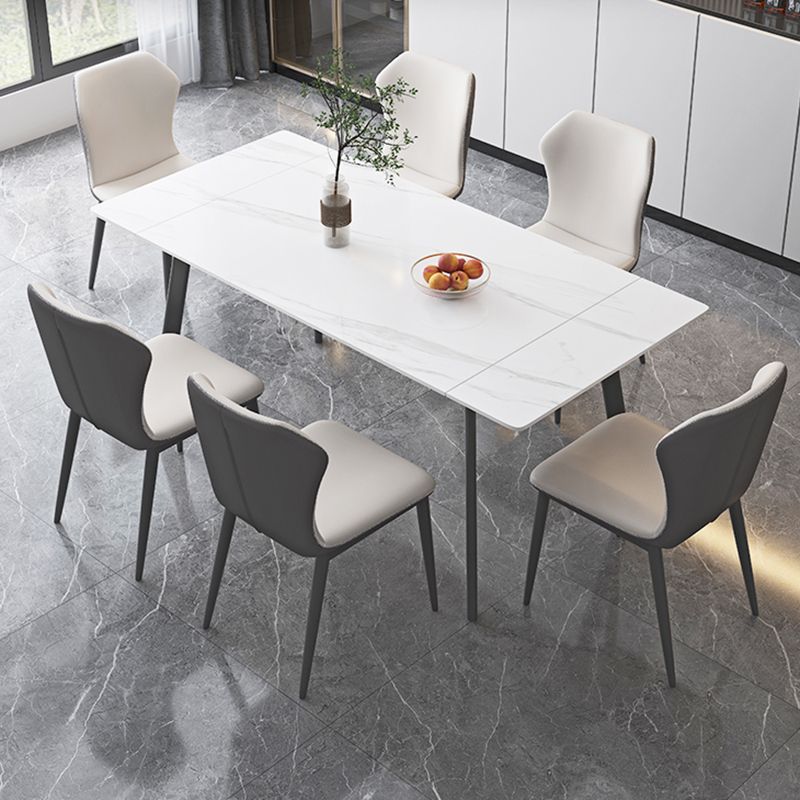 Modern White Rectangular Stone Dining Table with 4 Steel Foot