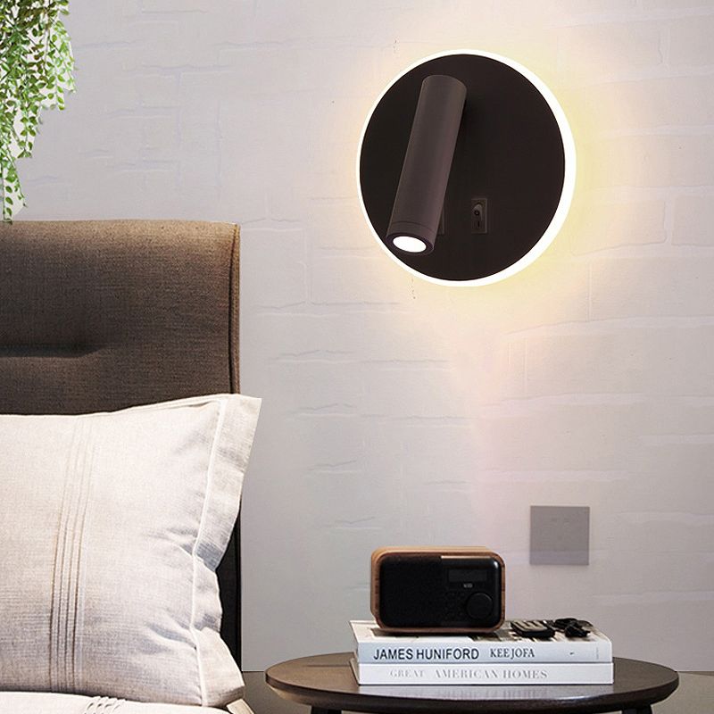 350° Rotatable LED Spotlight Wall Lamp Nordic Minimalism Bedside Reading Lamp with Backplane Night Light Design