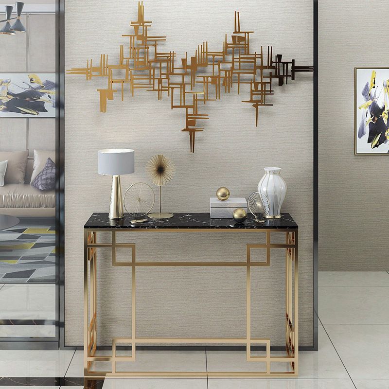 Glam Iron Console Sofa Table Rectangle Marble Console Accent Table for Hall