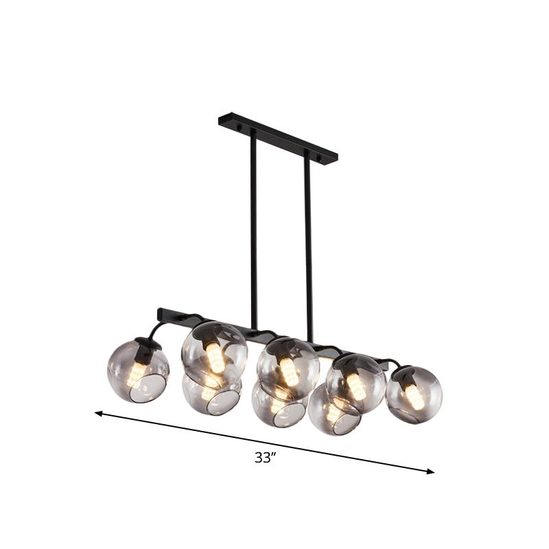 Black Finish Orb Shade Island Lighting 6/8 Lights Modern Glass Linear Pendant for Kitchen Dining Room