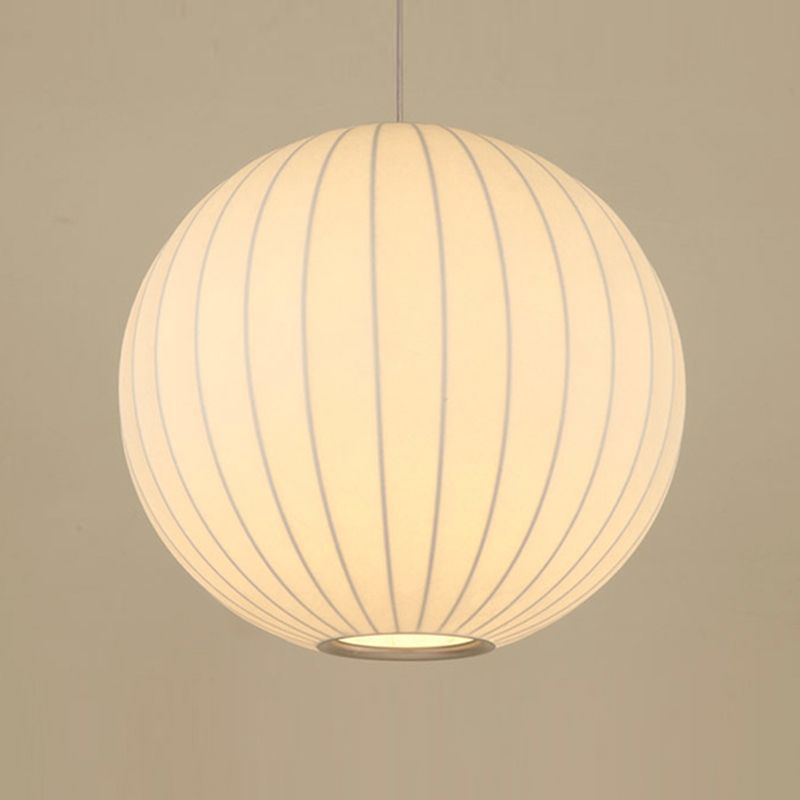 Globe Stretch Silk Suspension Lamp Nordic Style 1-light Dining Room Lighting Fixture in White