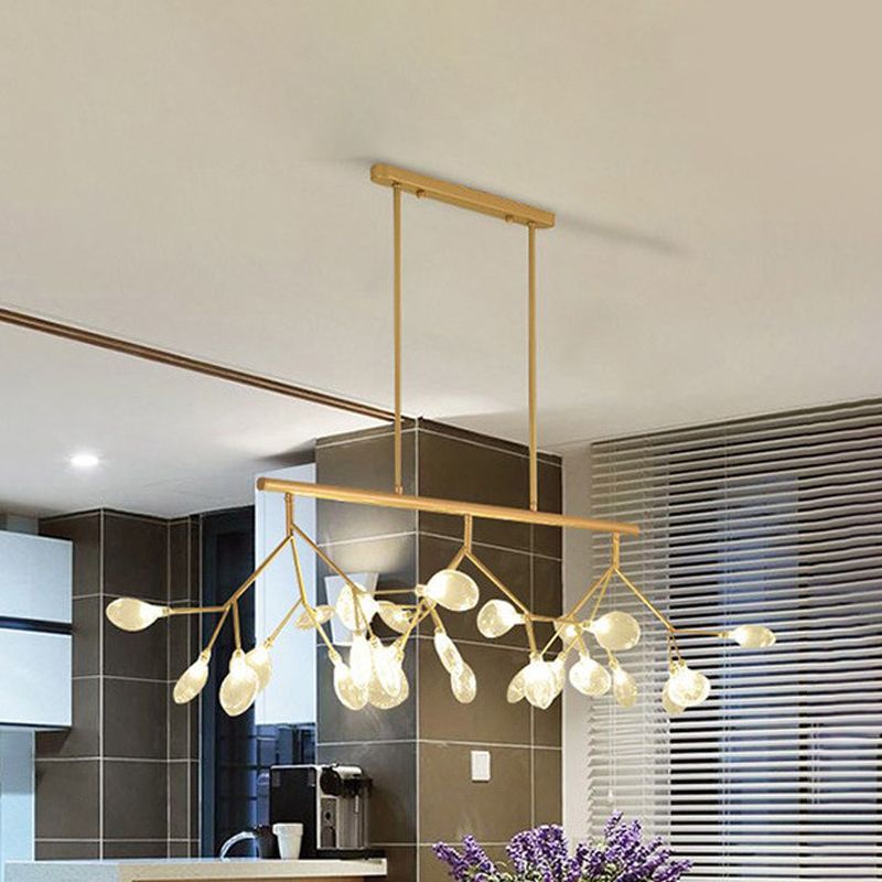 Firefly Hanging Island Light Modernist Clear Glass Dining Table Ceiling Pendant in Black/Gold