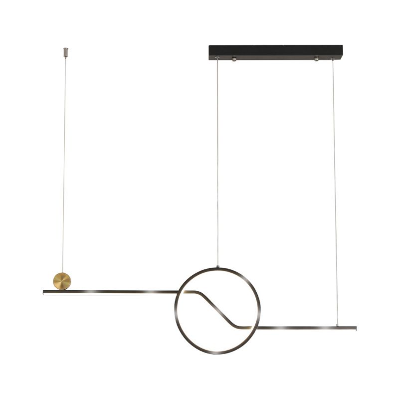 Linear and Circle Hanging Ceiling Light Contemporary Metal Dining Room LED Island Pendant in Black, Warm/White Light