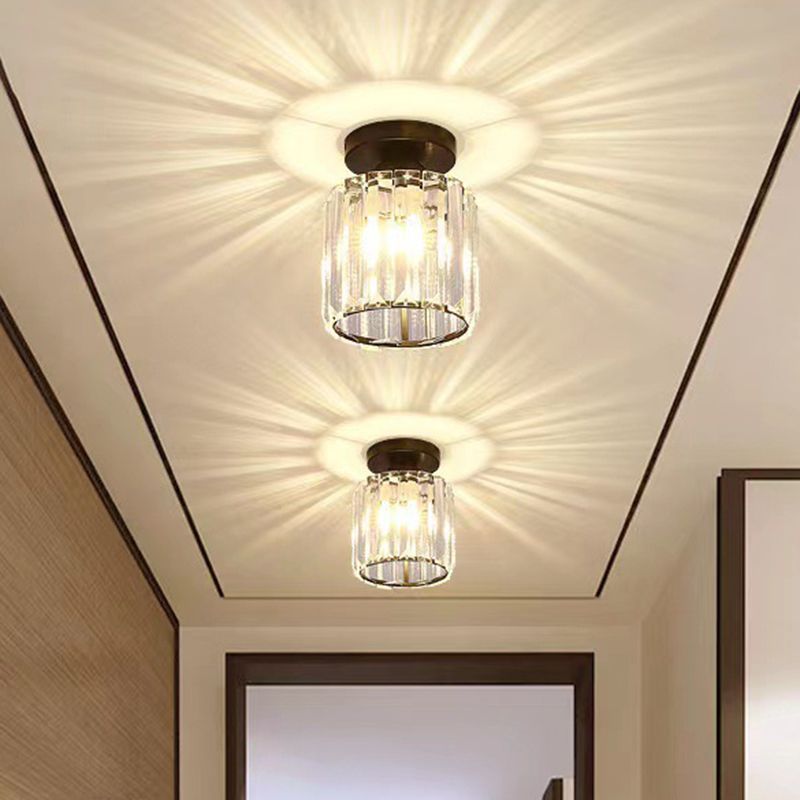 Modern Geometry Shape Ceiling Light with Crystal Shade for Living Room
