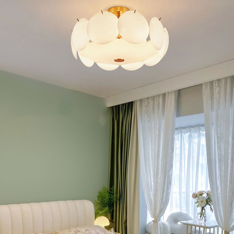 Modernism Semi Flush Mount White Glass Ceiling Light Fixture for Bedroom