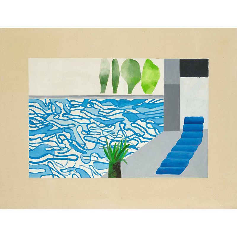Blue-Green Swimming Pool Murals David Hockney Painting Artistic Waterproof Wall Decoration