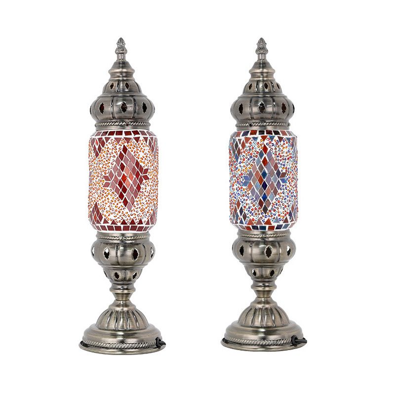 Moroccan Cylindrical Table Light 1-Bulb Handcrafted Mosaic Glass Night Stand Lamp