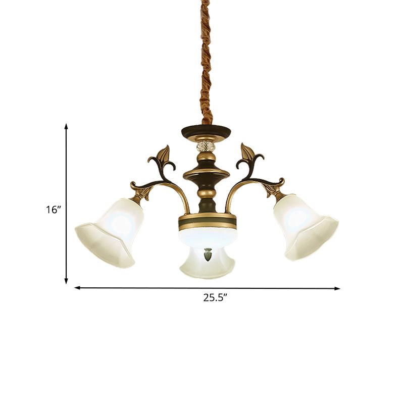 Black-Gold Flower-Like Suspension Lighting Traditional Milky Glass 3/6/8 Heads Dining Room Down Hanging Chandelier
