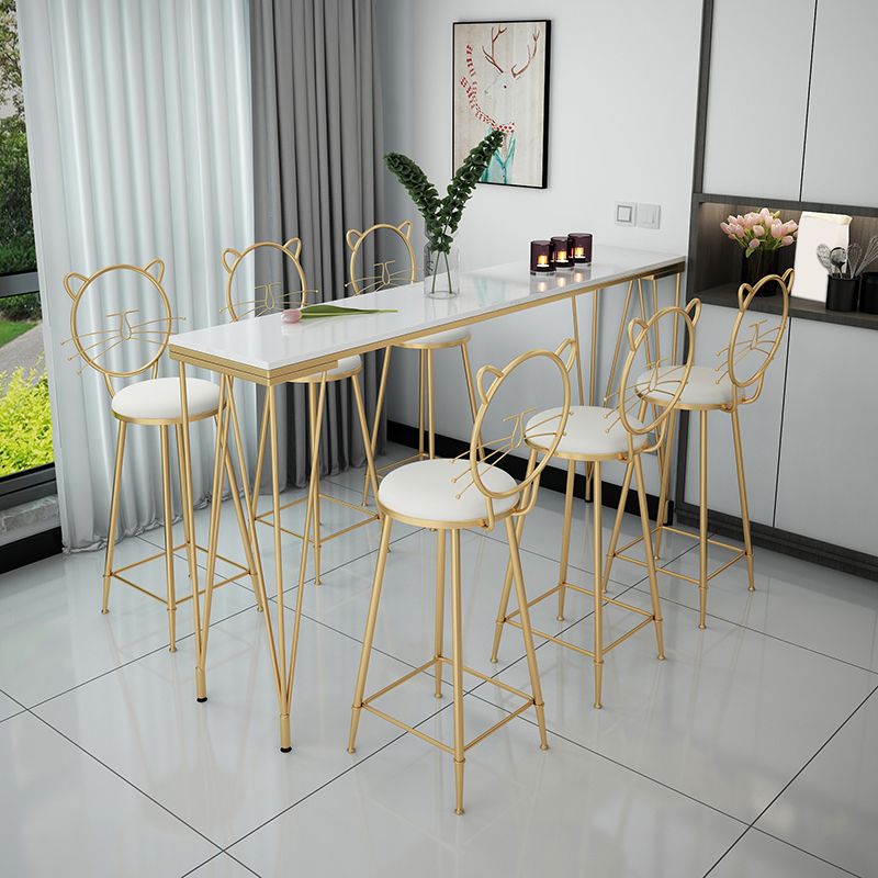 Glam Style Rectangle Bar Table Faux Marble 4 Legs Bar Dining Table