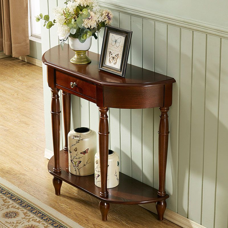 Rubbered Wood Half Moon Console Table Mid-Century Modern Accent Table for Hall