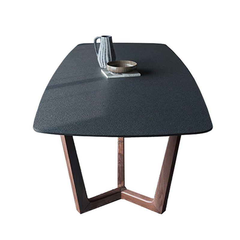 Modern Rectangle Dining Site Table Stone Dining Room Collection with Trestle Base