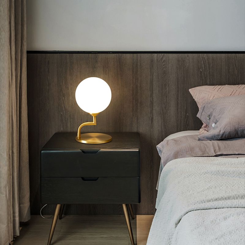 Postmodern Brass Table Lamp Ball Shaped Milk Glass 1-Light Living Room Table Light