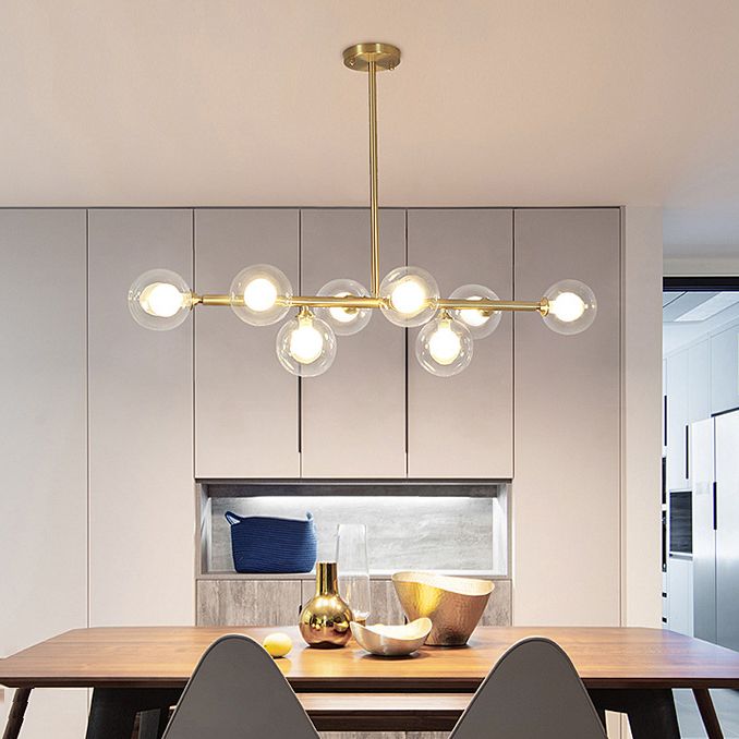 8-Lights Linear Hanging Ceiling Light Modern Glass Hanging Lamp Kit