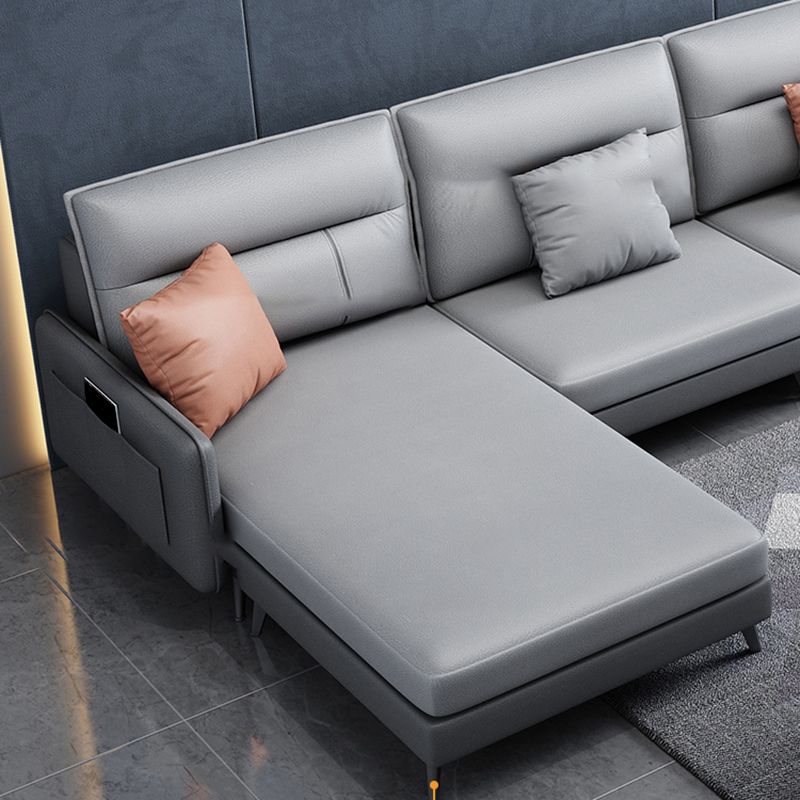 4-seat Sewn Pillow Back Sofa & Chaise Faux Leather Retro Sofa