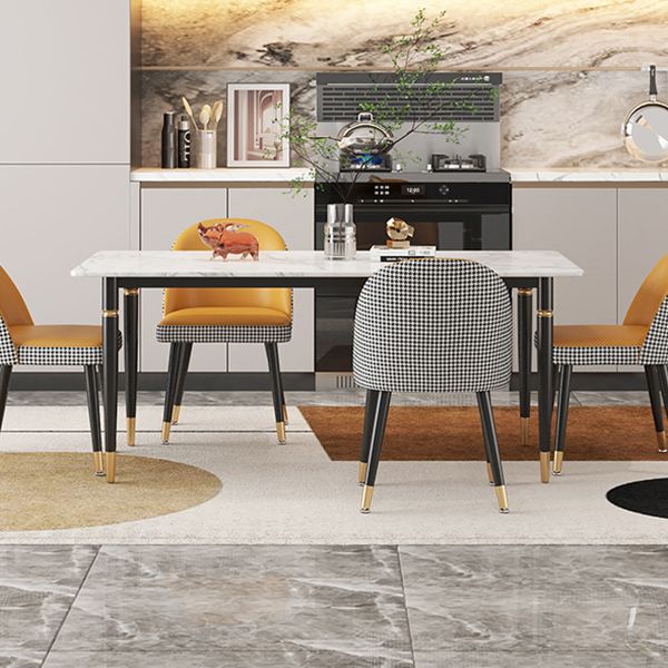 Modern 1/4/5/7 Pieces Dining Set Rectangle Stone Top Legs Dinette Set in White