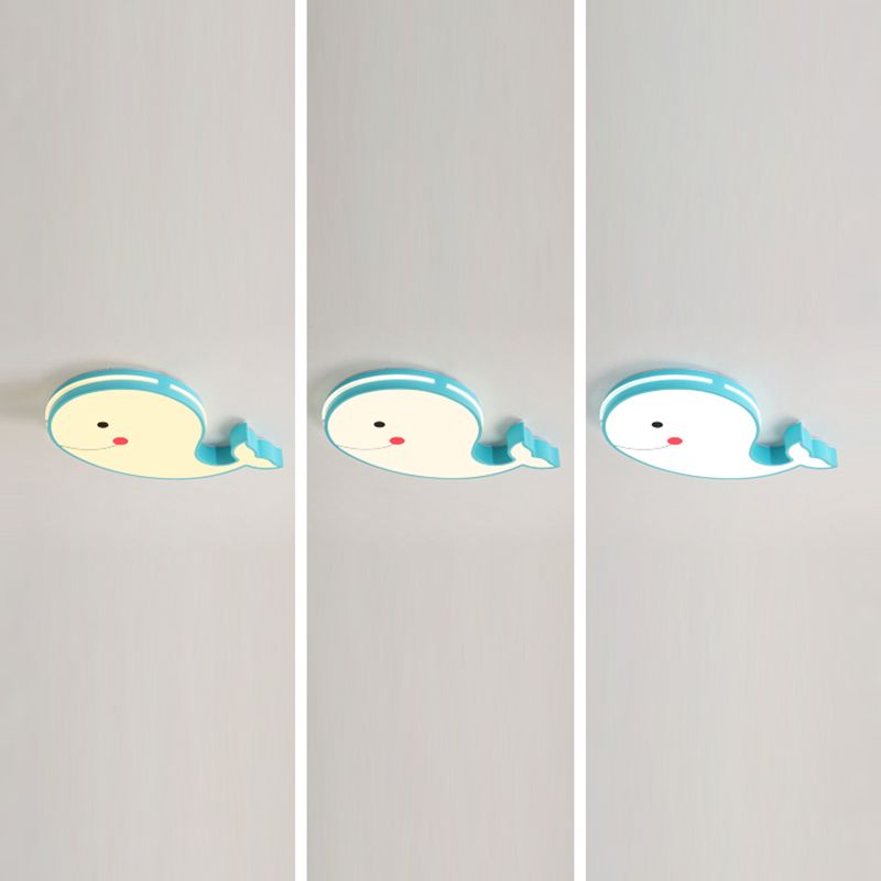 Whale Shape LED Ceiling Lamp Kids Style Iron 1 Light Flush Mount for Bedroom