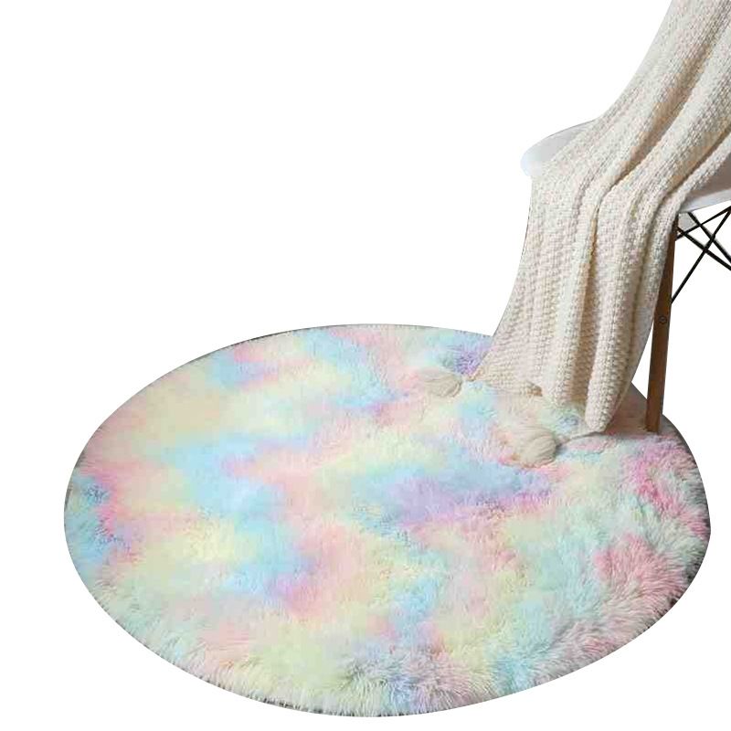 Minimalist Round Carpet Funky Tie Dye Carpet Polyester Living Room Shag Rug with Non-Slip Backing
