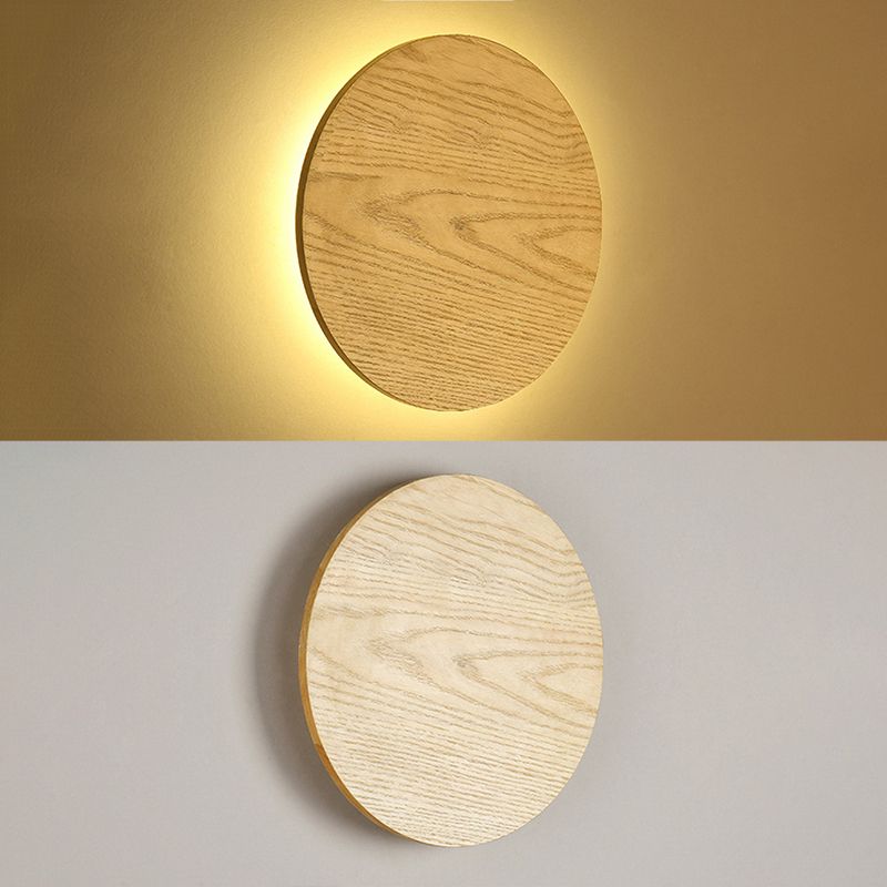 Nordic Style Wood Wall Light Round Shape 1 Light LED Wall Sconce for Bedroom