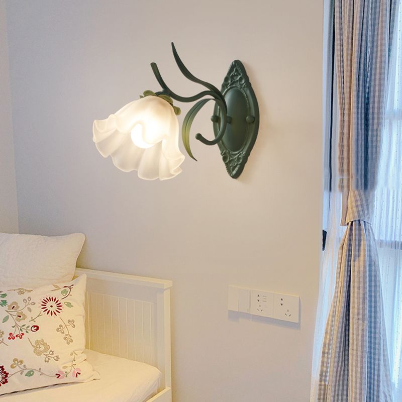 Iron and Glass 1 / 2 - Light Bath Sconce in Green & White Bathroom Vanity Lighting