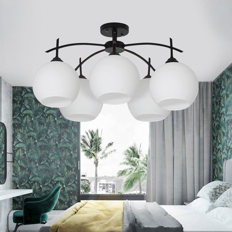 Glass Black Semi Flush Mount Chandelier Global Minimalist Ceiling Mount Chandelier