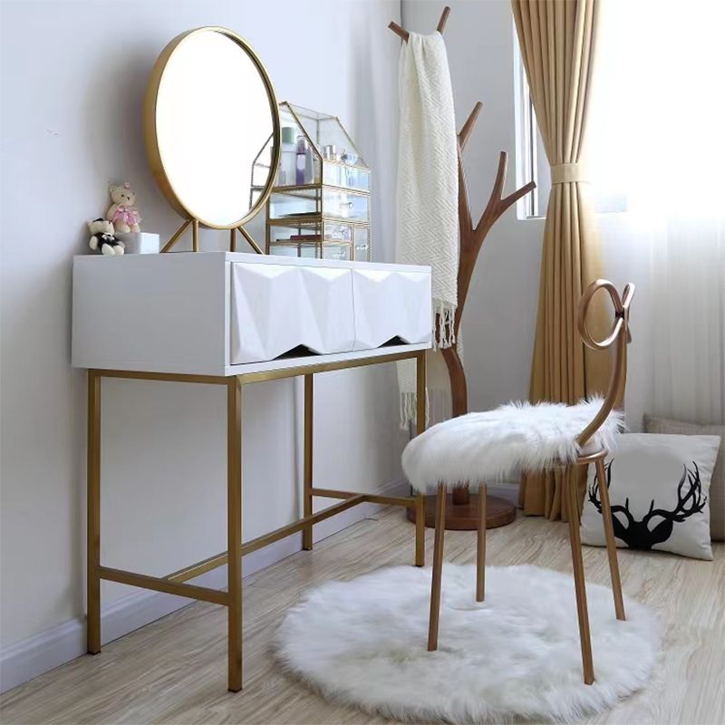 White Vanity Table Glam 33.07" H Dressing Table with Mirror and Stool