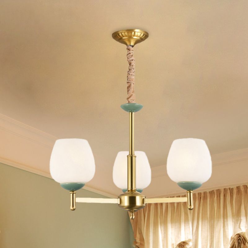 Finitura dorata 3 teste Sospensione Lumo tradizionale in vetro bianco Tulipò lampadario a pendenza del lampadario