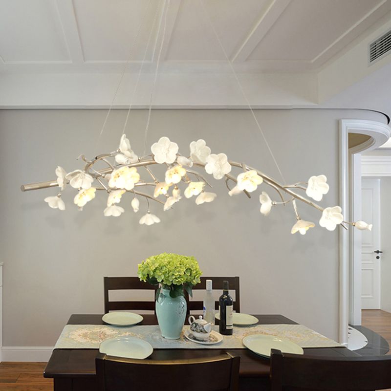 Flower Metallic Chandelier Lighting Fixture Rural 9 Lights Bedroom Hanging Lamp Kit in Silver