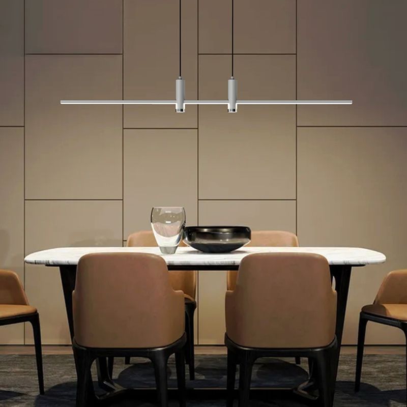 Modern Linear Island Light Fixtures 3-Head Restaurant Hanging Lamp with Silica Gel Shade