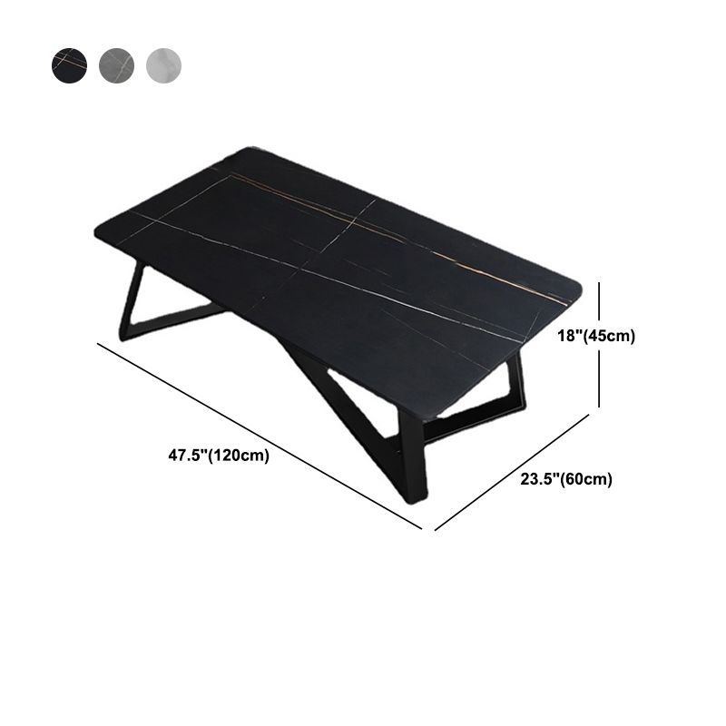 Glam Stone Coffee Table with Black Steel Base and Rectangle Top