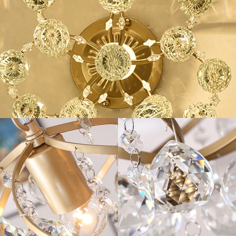 Faceted Crystal Ball Spiral Semi Flush Light Postmodern 1 Light Brass Ceiling Light Fixture