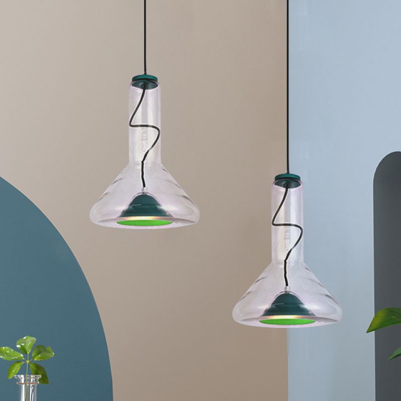 Blue/Rose Gold Conical Hanging Lamp Macaron Style Iron LED Pendant Ceiling Light with Extra Outer Funnel Shade