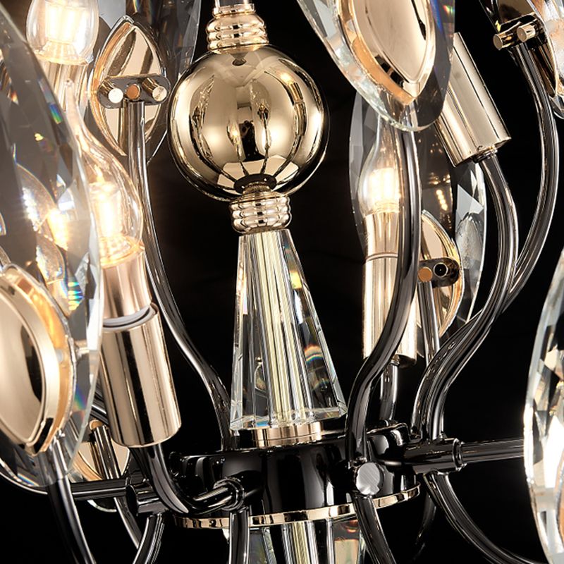 Black Branch Pendant Light in Traditional Luxury Style Stainless-Steel Chandelier with Crystal Shade