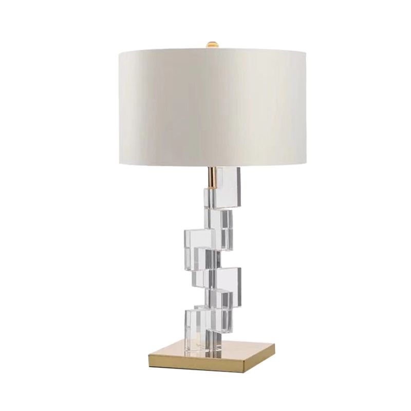 Lampe de bureau à abat-jour droit en tissu contemporain, lampe de table de nuit à 1 tête en blanc