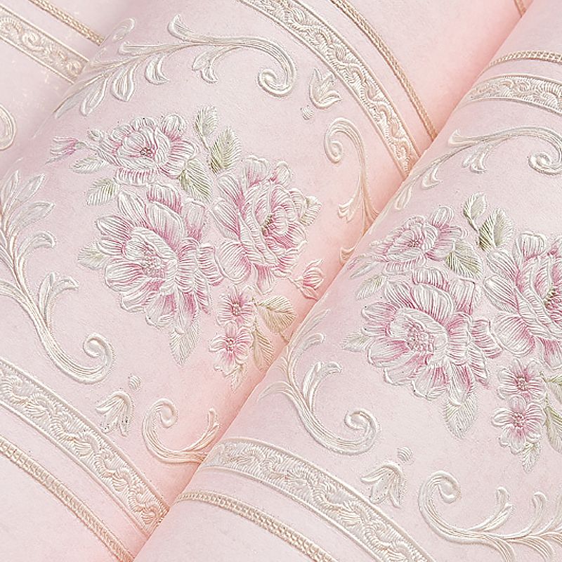 Adhesive Rural Floral Striped Wallpaper Pastel-Color Removable Wall Art for Bedroom