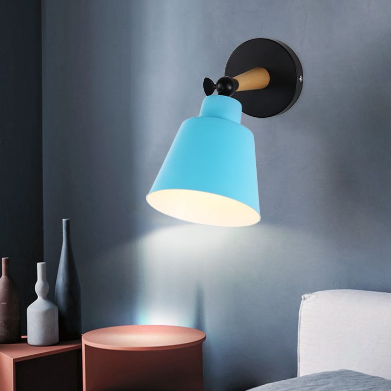 Macaron Loft Bucket Sconce Light Rotatable One Head Metal Wall Lamp for Restaurant Hotel