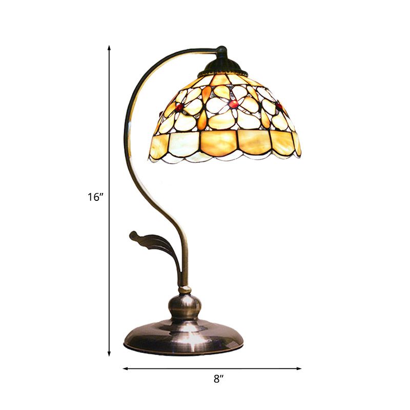 White Bowl Night Stand Light Tiffany 1-Light Shell Table Lighting with Gooseneck Arm