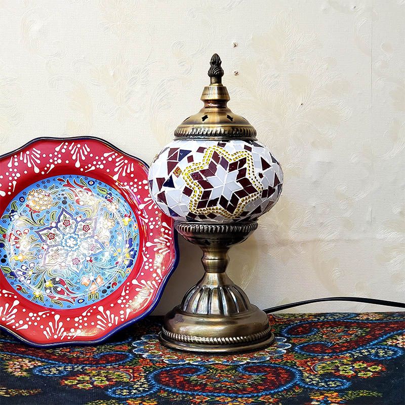 1-Light Global Table Lamp Traditional Mosaic Glass Night Light for Living Room