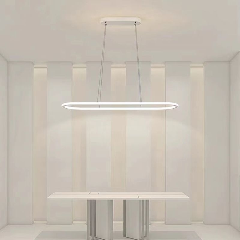 Linear Shape Island Pendant Contemporary Metal 1 Light Pendant Lighting Fixture in White
