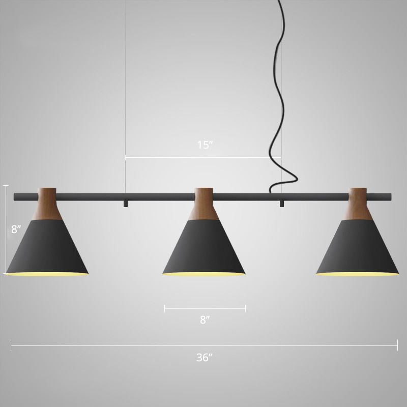 Conico sull'illuminazione dell'isola Macaron Metal 3 Bulbs Restauranti appendiali lampada