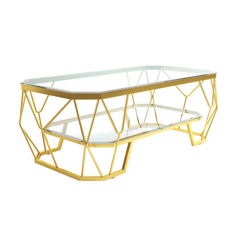 Modern Style Rectangular Glass Table Abstract Base Coffee Table