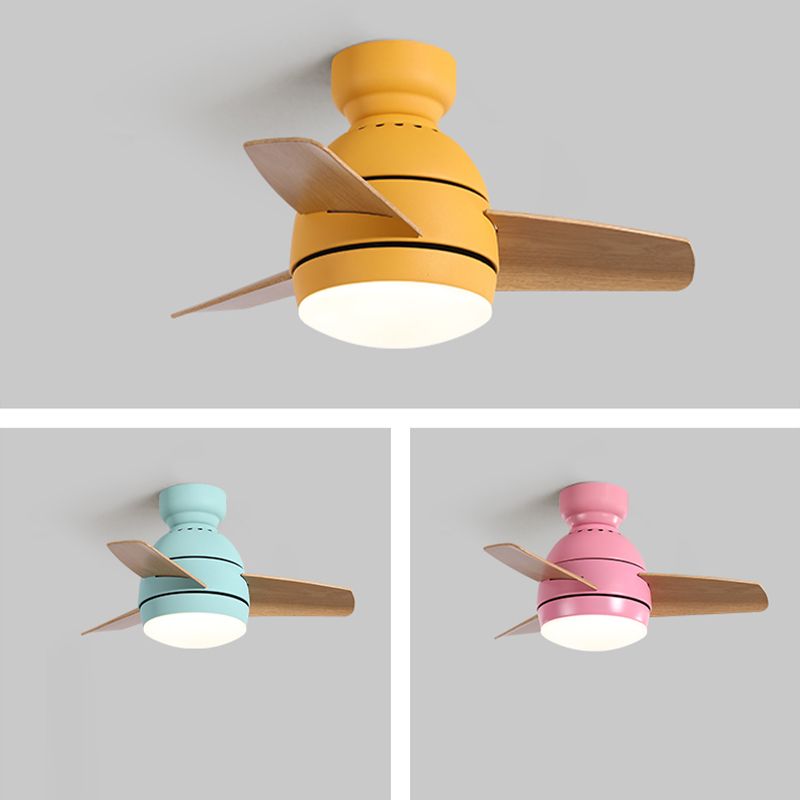 Oval Ceiling Fan Lamp Macaron Metal Kids Bedroom Semi Flush Mount Lighting