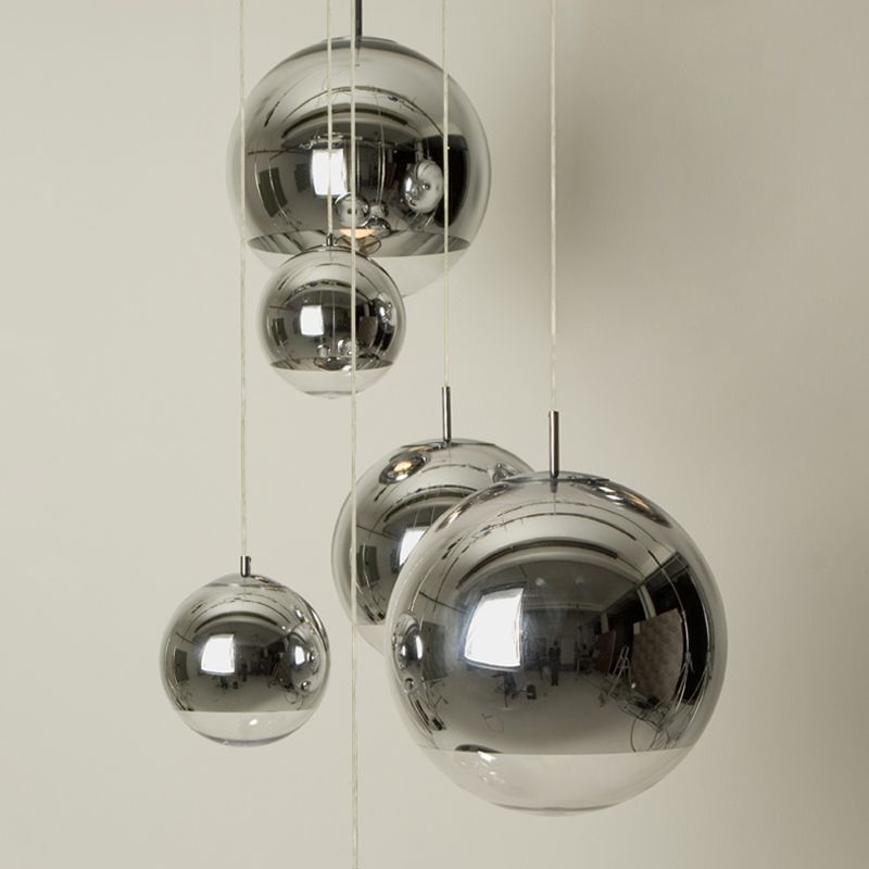 Electroplated Mirror Glass Globe Pendant Lamp Modern Simplicity Style Single Bulb Hanging Light with Adjustable Suspension Wire