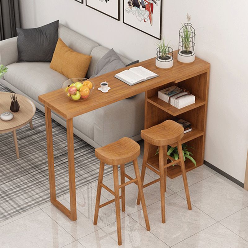 Modern Solid Wood Bar Table Rectangle Bar Dining Table with Storage