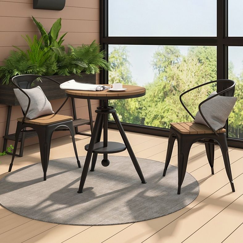 Metal and Wood Bistro Table Round Water Resistant Patio Table