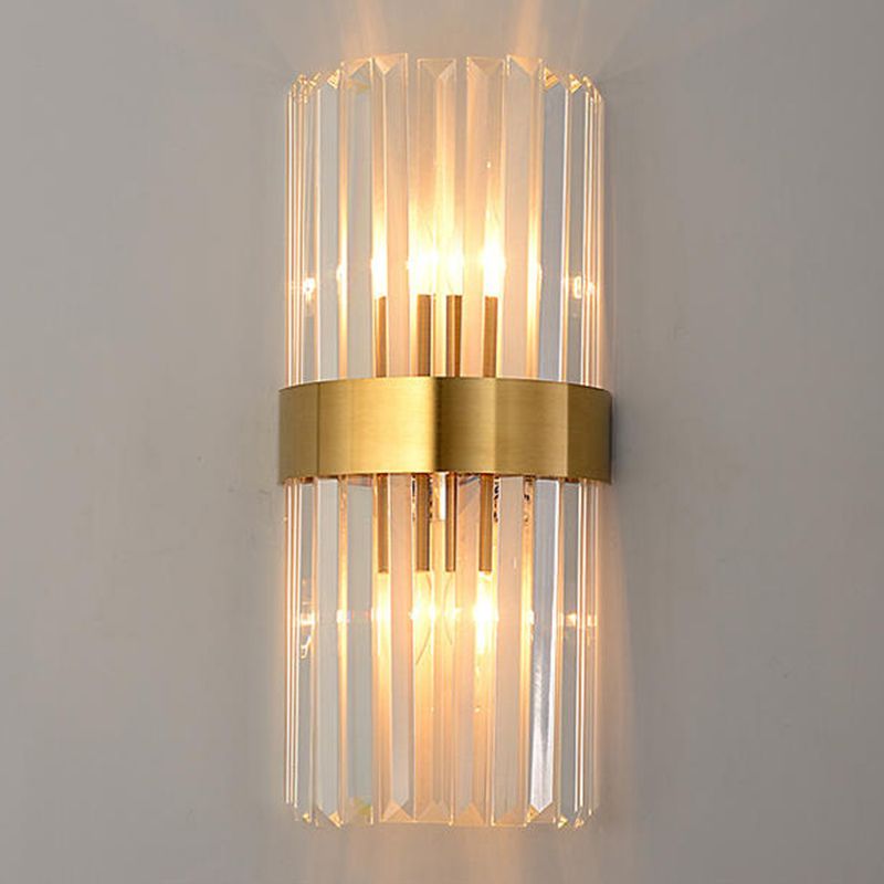 Modern Simple Style Geometric Shade Wall Sconce Metal and Glass 2 Lights Sconces in Gold Finish