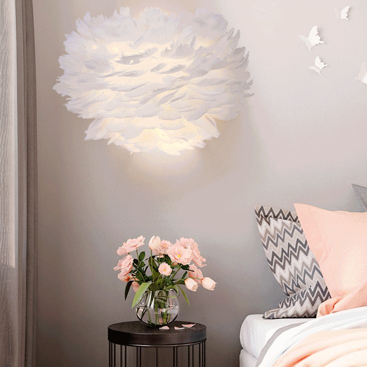 Nordic Simple Feather Sconce Light 1 light Romantic Wall Lamp for Bedroom