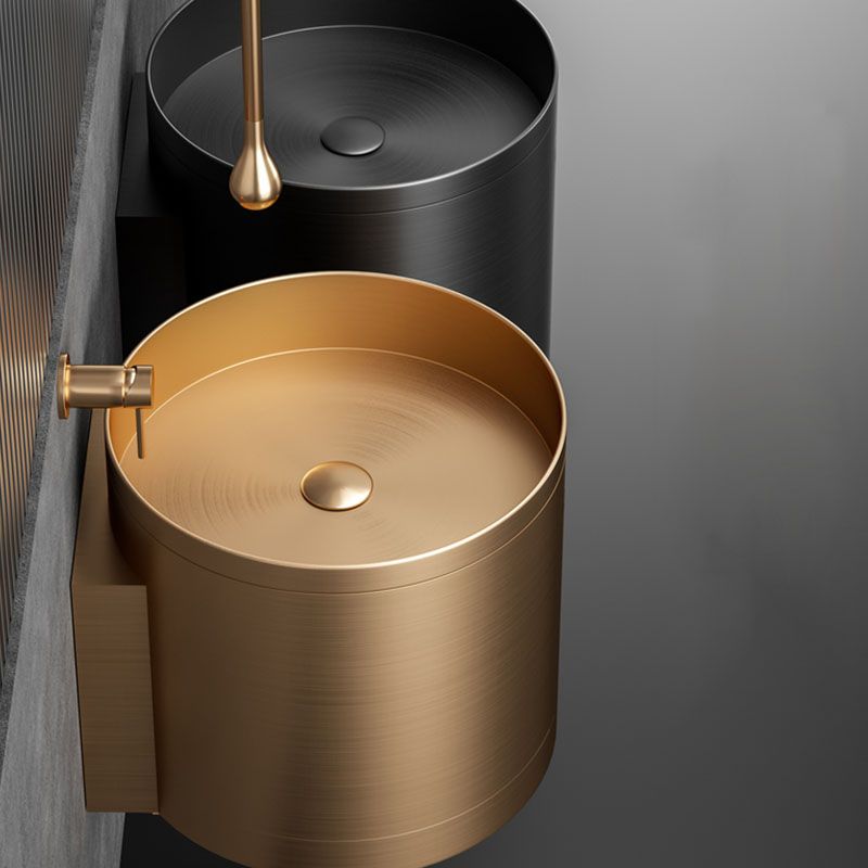 Contemporary Bathroom Sink with Pop-Up Drain Round Metal Wall Mount Bathroom Sink