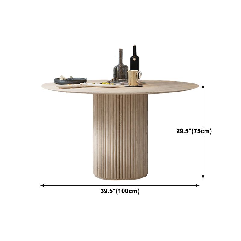 Round Dining Table Modern Pedestal Base Fixed Table of Solid Wood